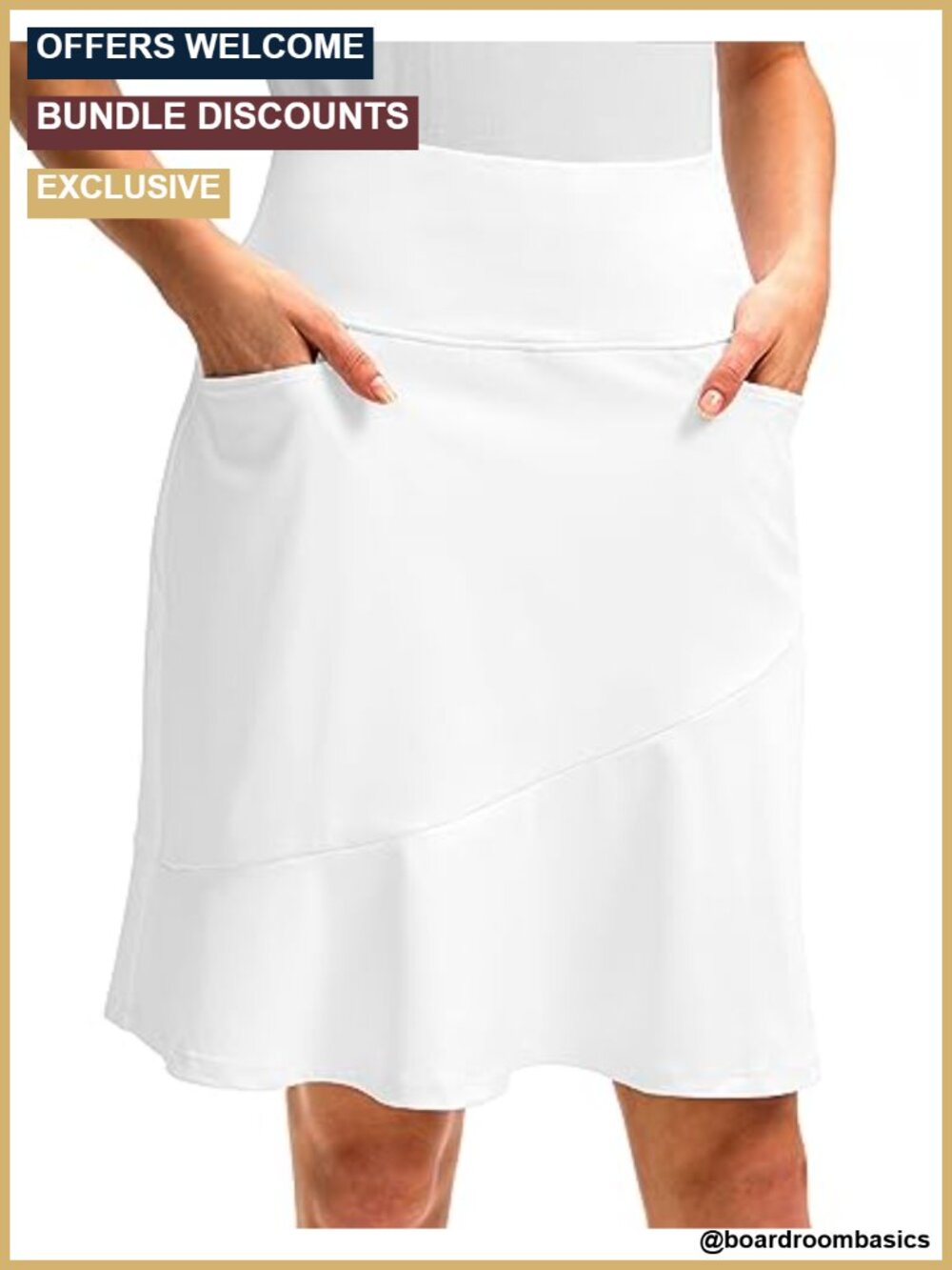 Knee Length Athletic Skort with Pockets Stretchy Golf Tennis Skirt